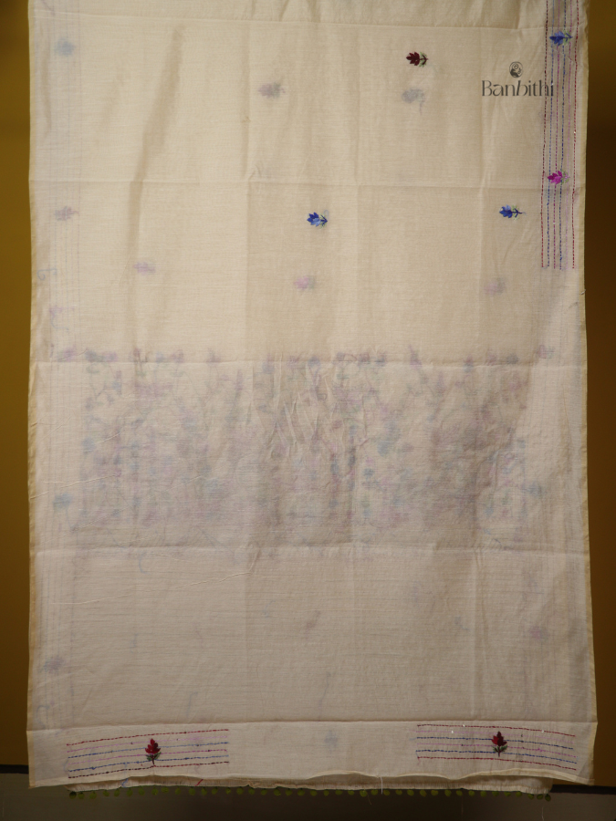 Pearl White Artisan Embroidered Chanderi Saree