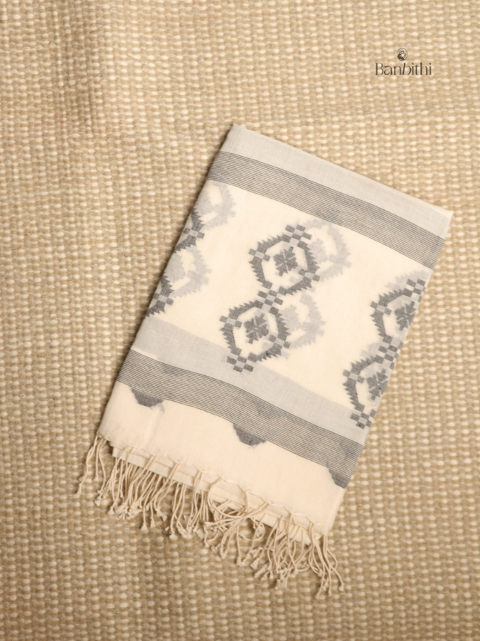 Handwoven Jamdani Dupatta – Off White