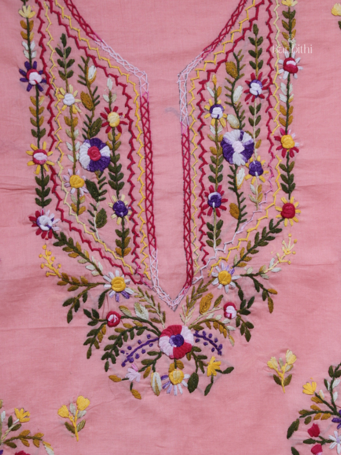 Hand Embroidered Cotton Suit Set – 3 Pcs (Pink Rose)