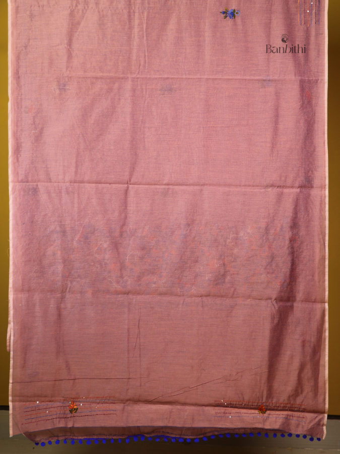 Rosy Pink Artisan Needlework Chanderi Saree