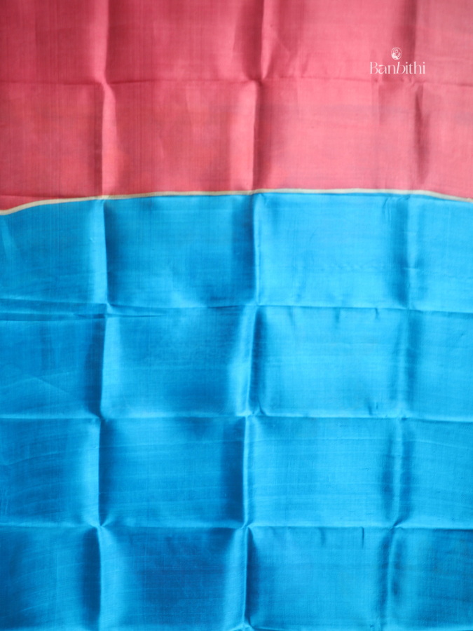 Hand Painted Murshidabad Silk Saree – Blue & Pink
