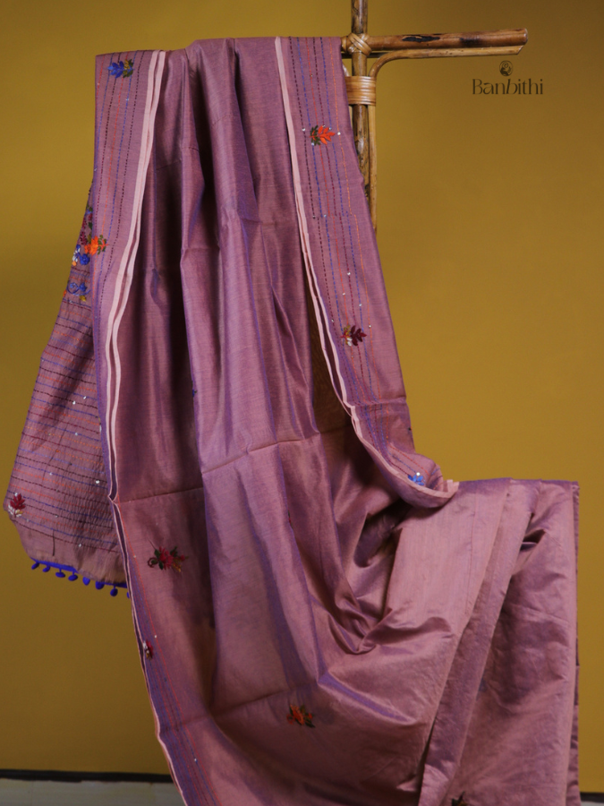 Rosy Pink Artisan Needlework Chanderi Saree