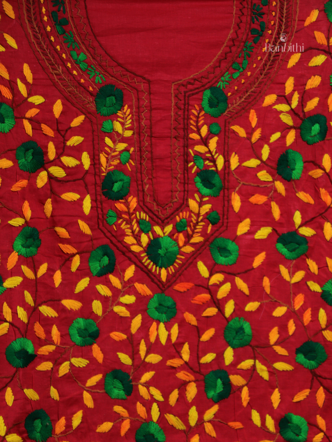 Hand Embroidered Cotton Suit Set – 3 Pcs (Red)