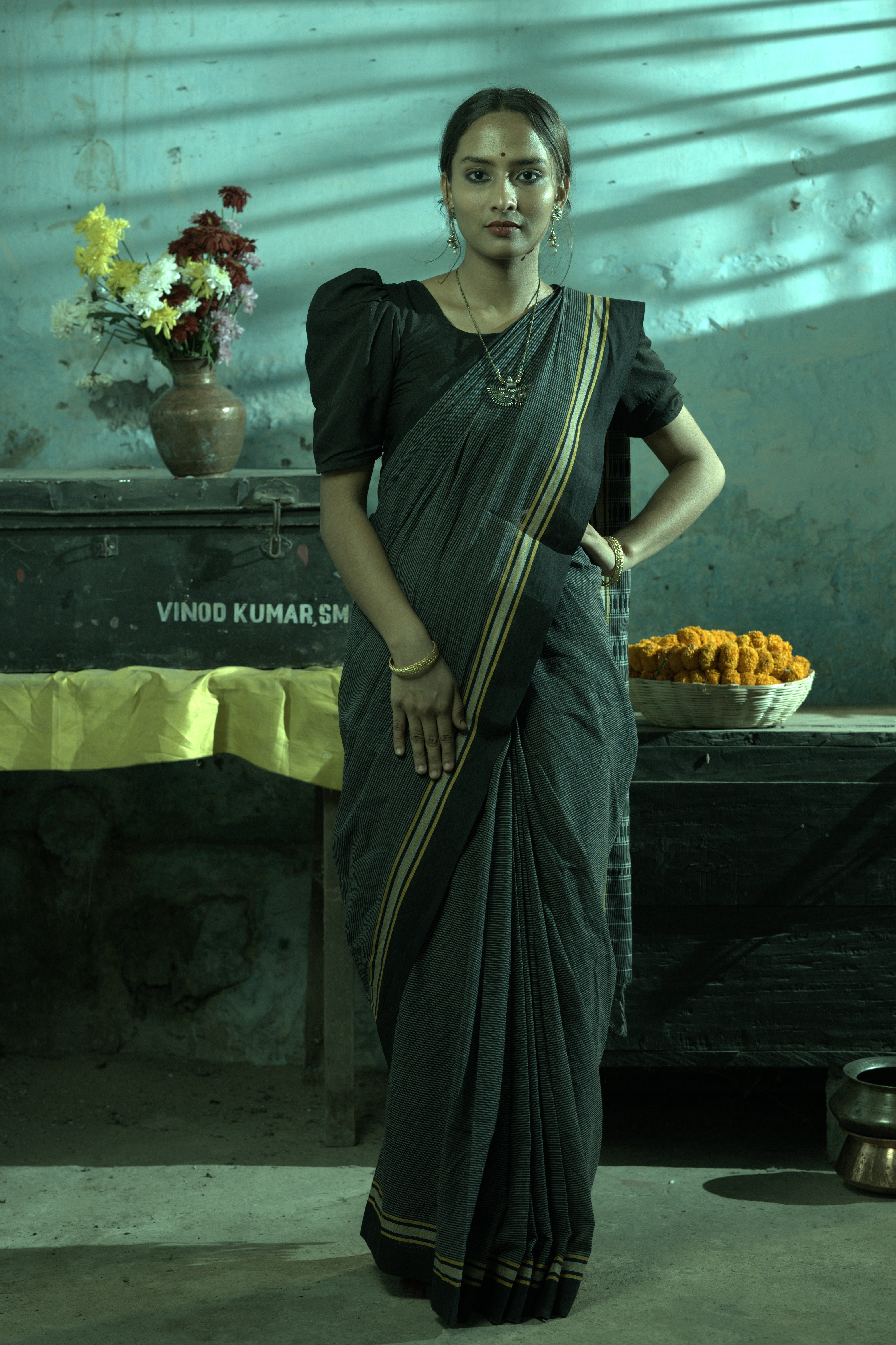 Grey Begumpuri Saree - Pure Cotton Handwoven Cloth