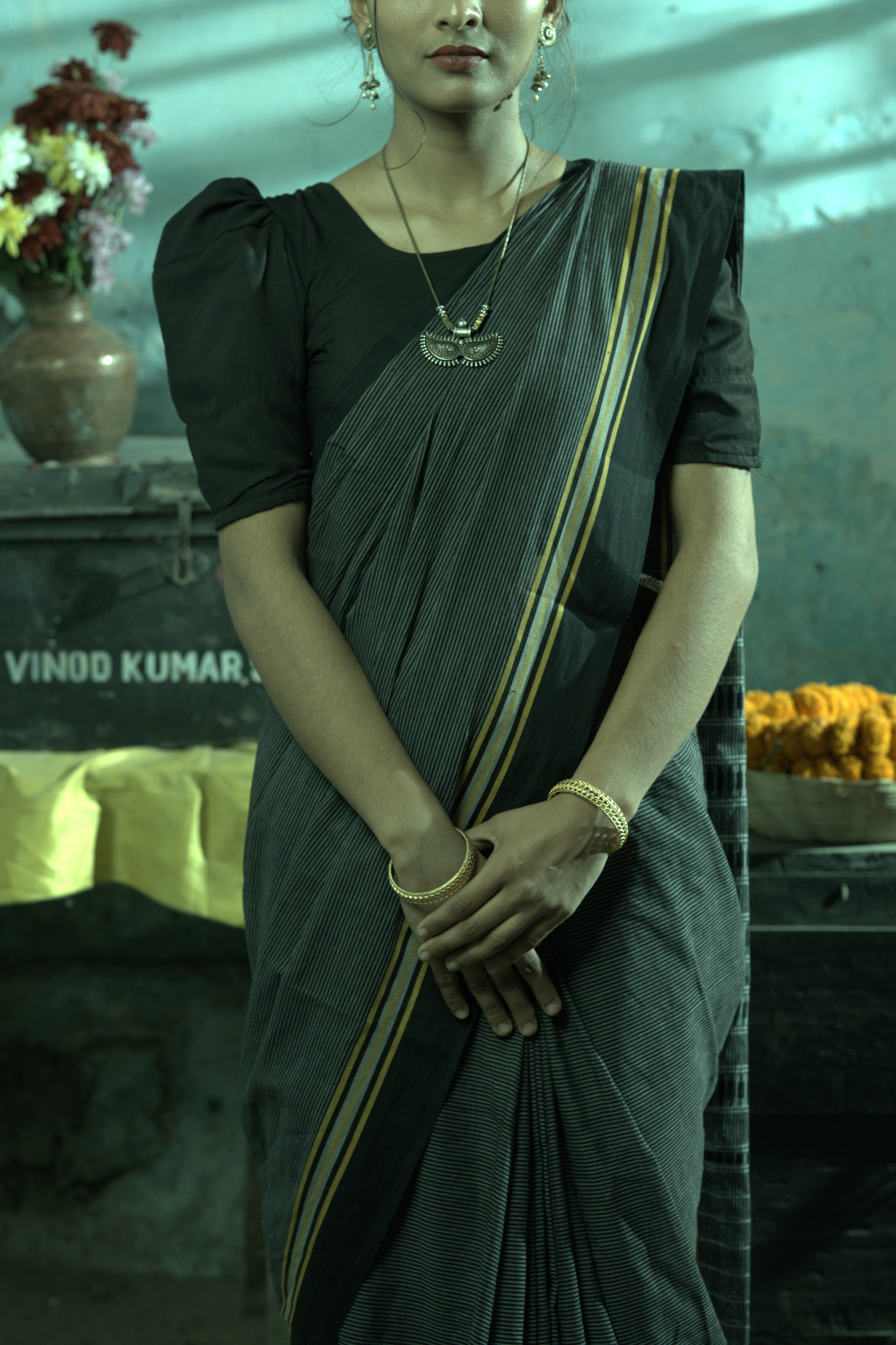 Grey Begumpuri Saree - Pure Cotton Handwoven Cloth