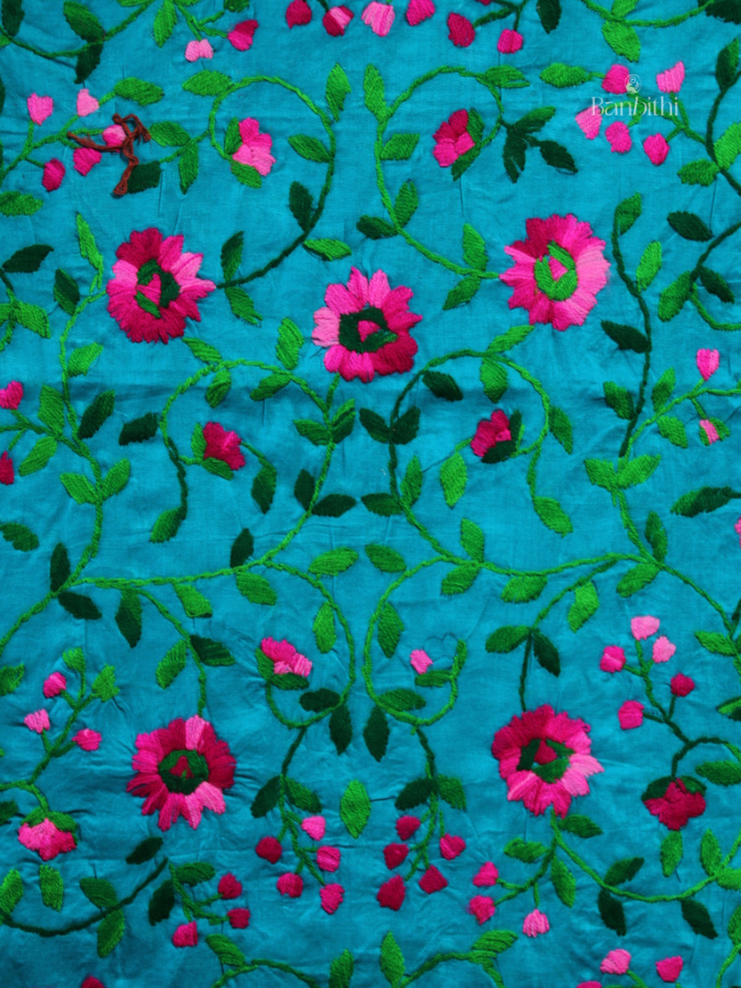 Hand Embroidered Cotton Suit Set – 3 Pcs (Turquoise Blue)