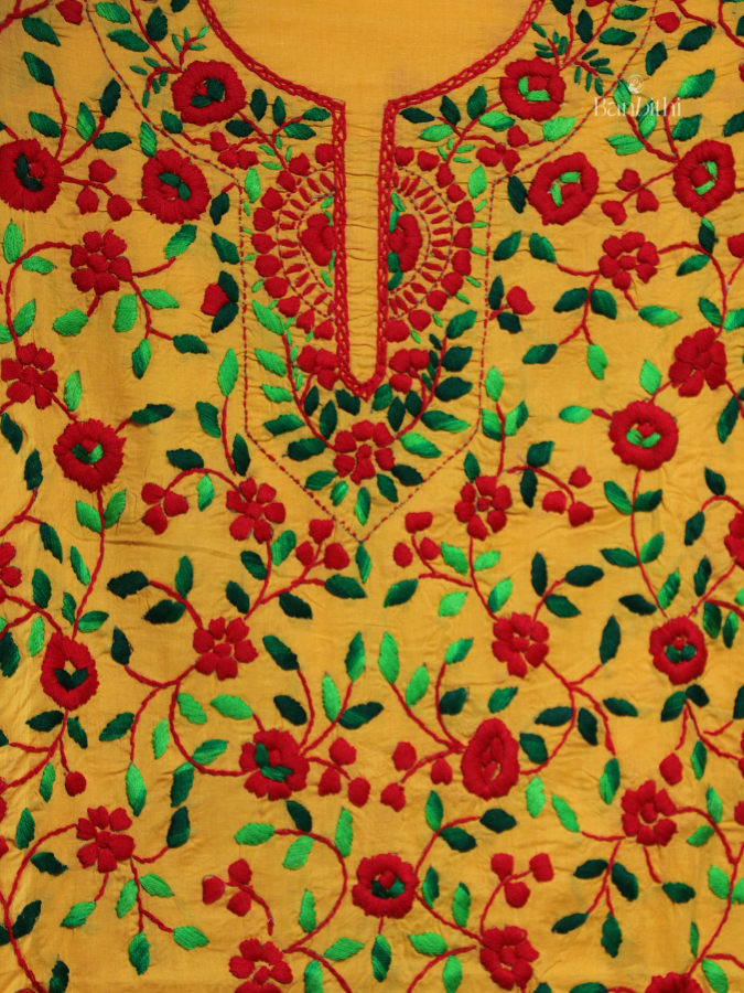 Hand Embroidered Cotton Suit Set – 3 Pcs (Yellow)
