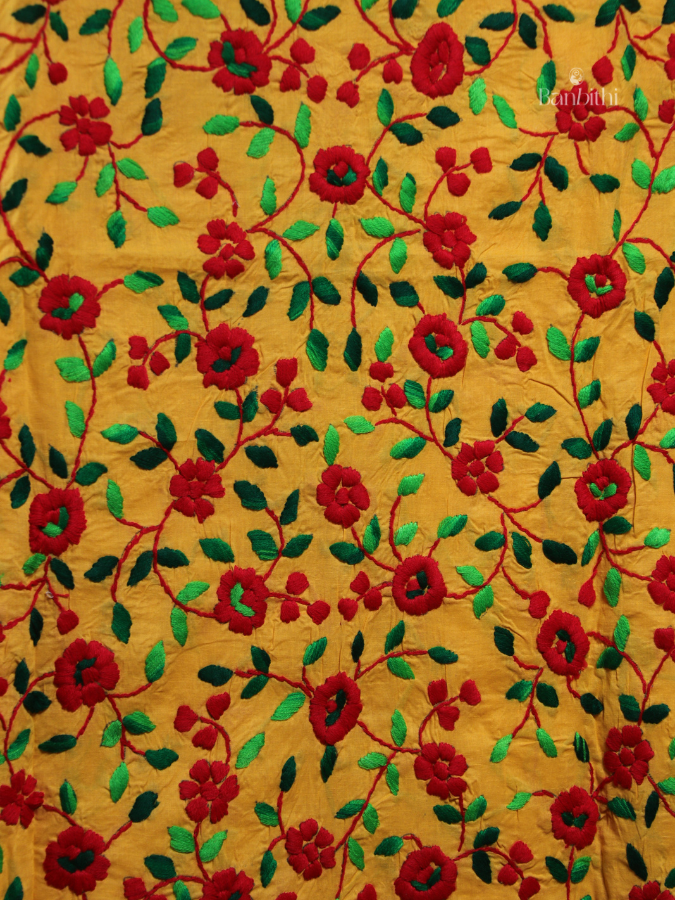 Hand Embroidered Cotton Suit Set – 3 Pcs (Yellow)