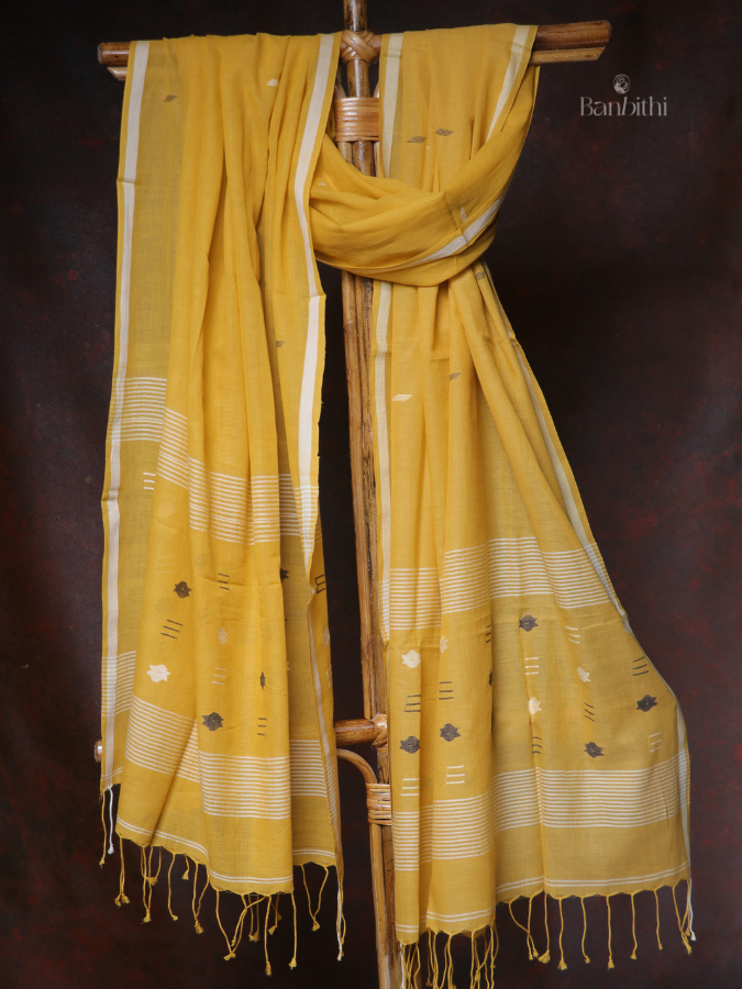 Handwoven Jamdani Dupatta – Yellow