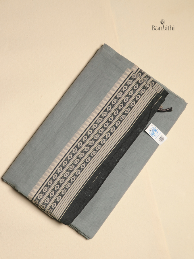 Pure Cotton Handwoven Dhaniakhali Saree - Ash Grey