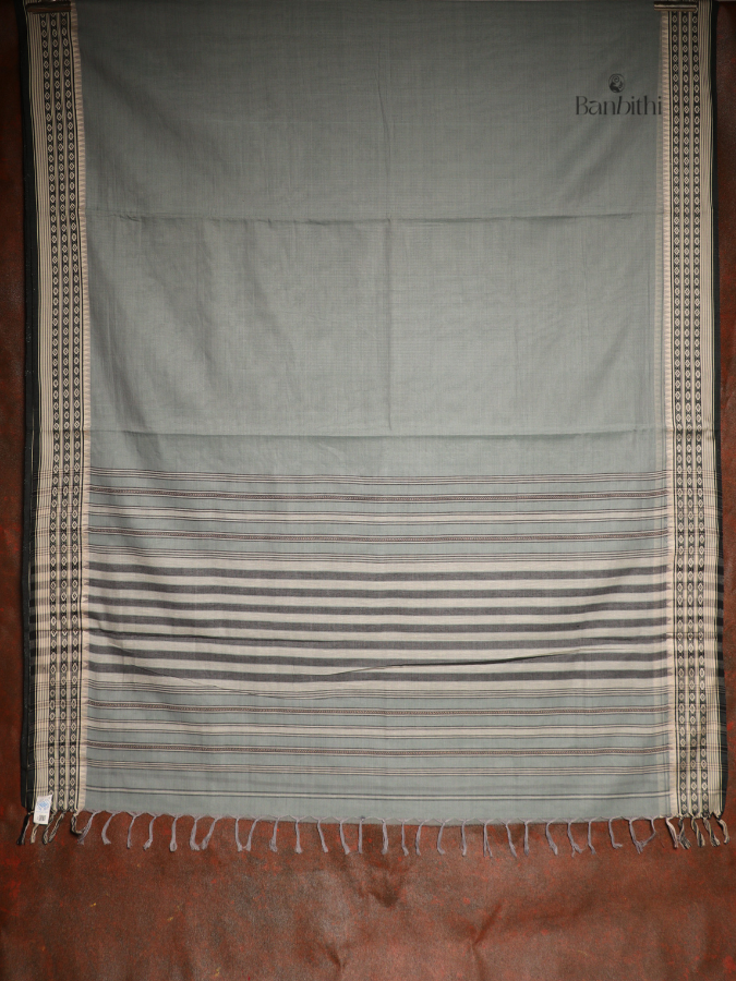 Pure Cotton Handwoven Dhaniakhali Saree - Ash Grey