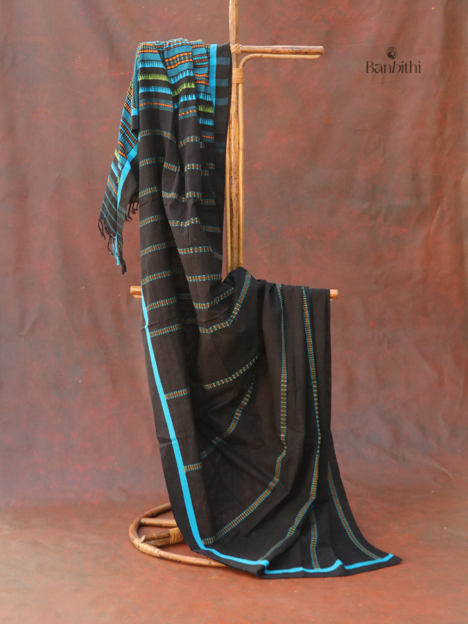 Begumpuri Pure Cotton Handwoven Saree – Black and Blue