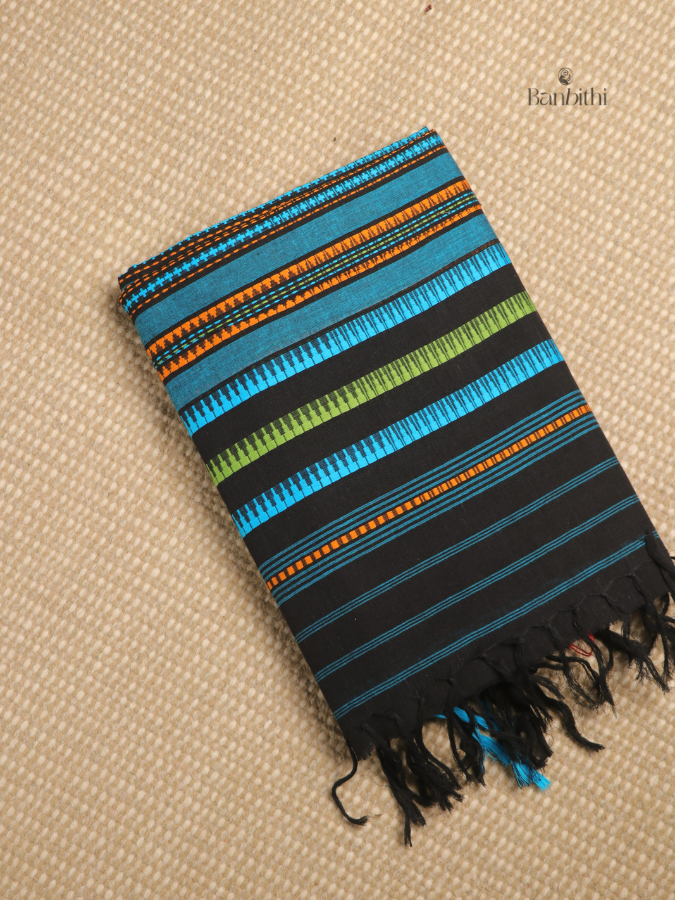 Begumpuri Pure Cotton Handwoven Saree – Black and Blue