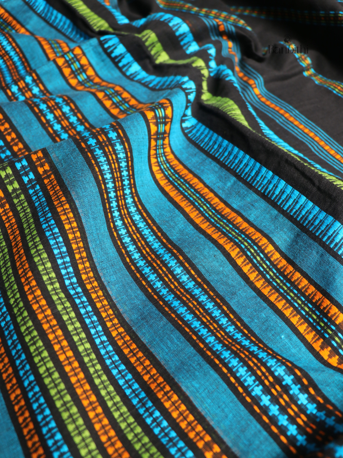 Begumpuri Pure Cotton Handwoven Saree – Black and Blue