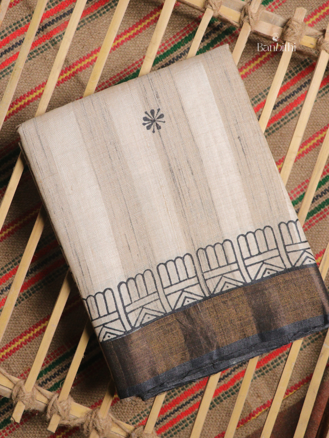 Bhumija Handwoven Tussar & Kosa Silk Saree – Original Tussar with Black (Variant 1)