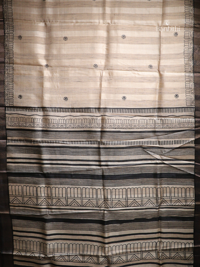 Bhumija Handwoven Tussar & Kosa Silk Saree – Original Tussar with Black (Variant 1)