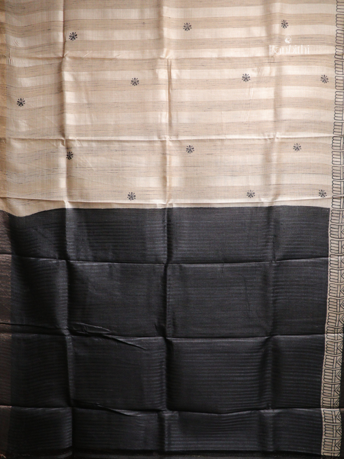 Bhumija Handwoven Tussar & Kosa Silk Saree – Original Tussar with Black (Variant 1)