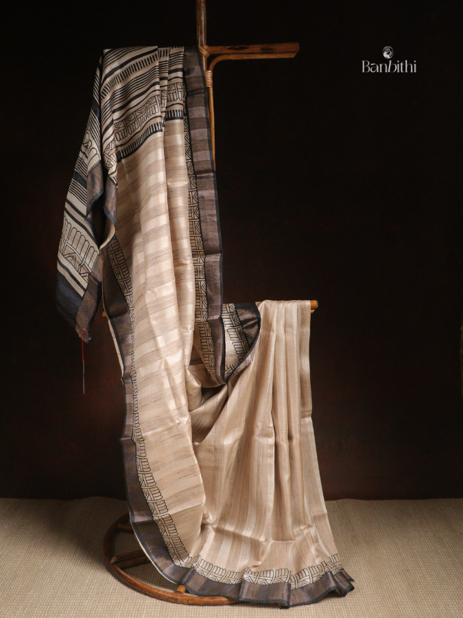 Bhumija Handwoven Tussar & Kosa Silk Saree – Original Tussar with Black (Varient 2)