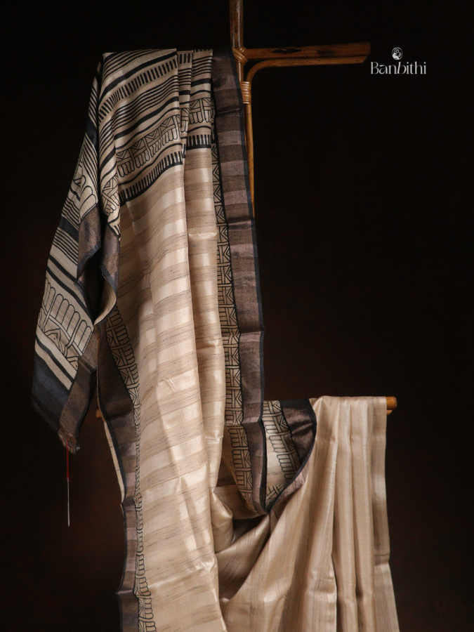 Bhumija Handwoven Tussar & Kosa Silk Saree – Original Tussar with Black (Varient 2)