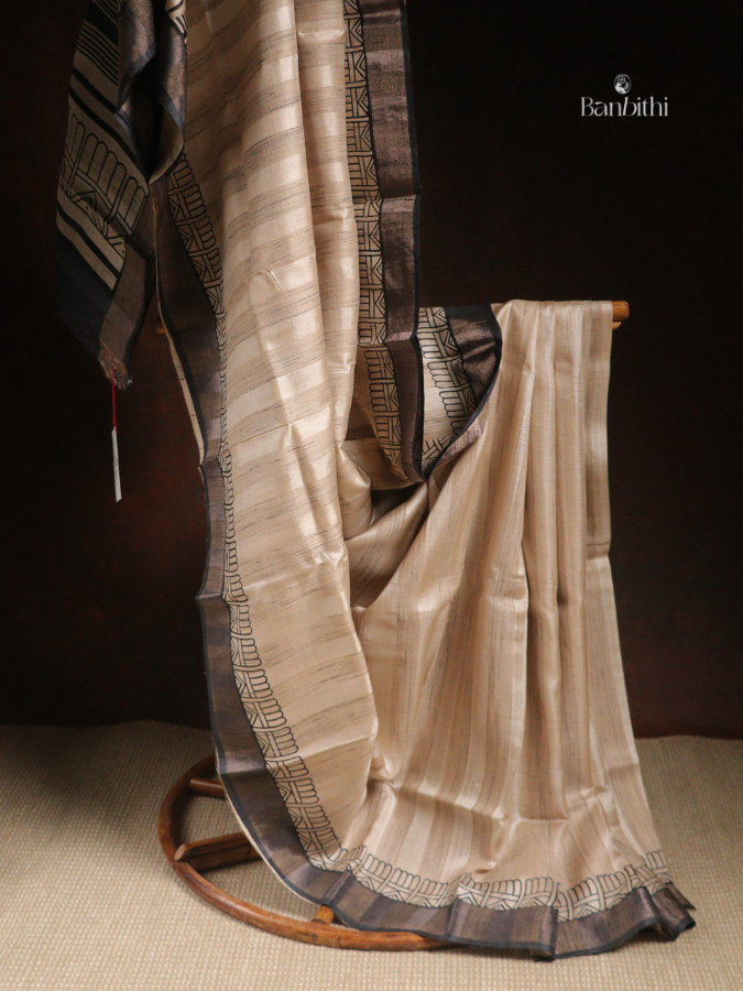 Bhumija Handwoven Tussar & Kosa Silk Saree – Original Tussar with Black (Varient 2)