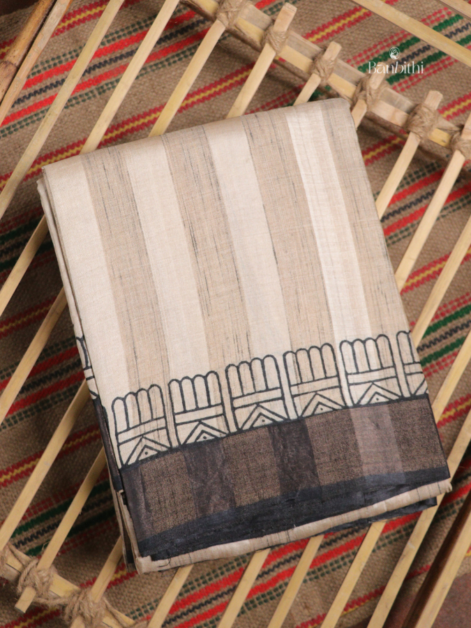 Bhumija Handwoven Tussar & Kosa Silk Saree – Original Tussar with Black (Varient 2)