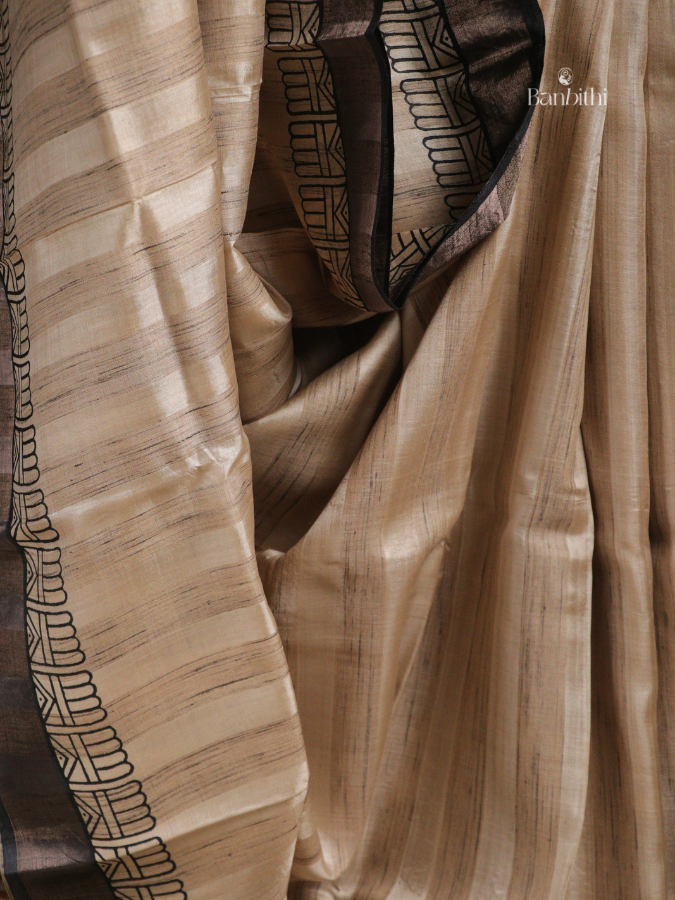 Bhumija Handwoven Tussar & Kosa Silk Saree – Original Tussar with Black (Varient 2)
