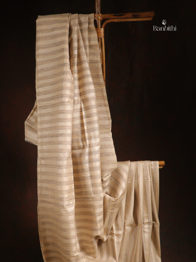 Bhumija Handwoven Tussar & Kosa Silk Saree - Original Tussar Colour