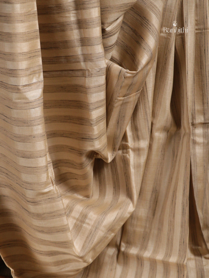 Bhumija Handwoven Tussar & Kosa Silk Saree - Original Tussar Colour