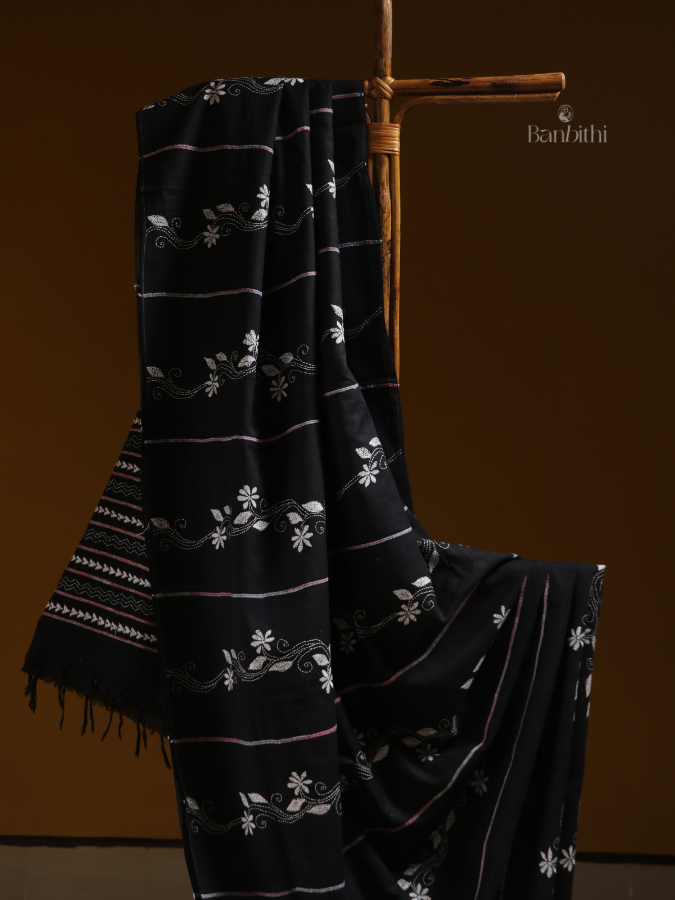 Obsidian Weave Kantha Saree