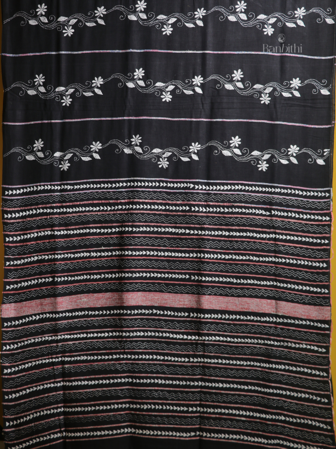 Obsidian Weave Kantha Saree
