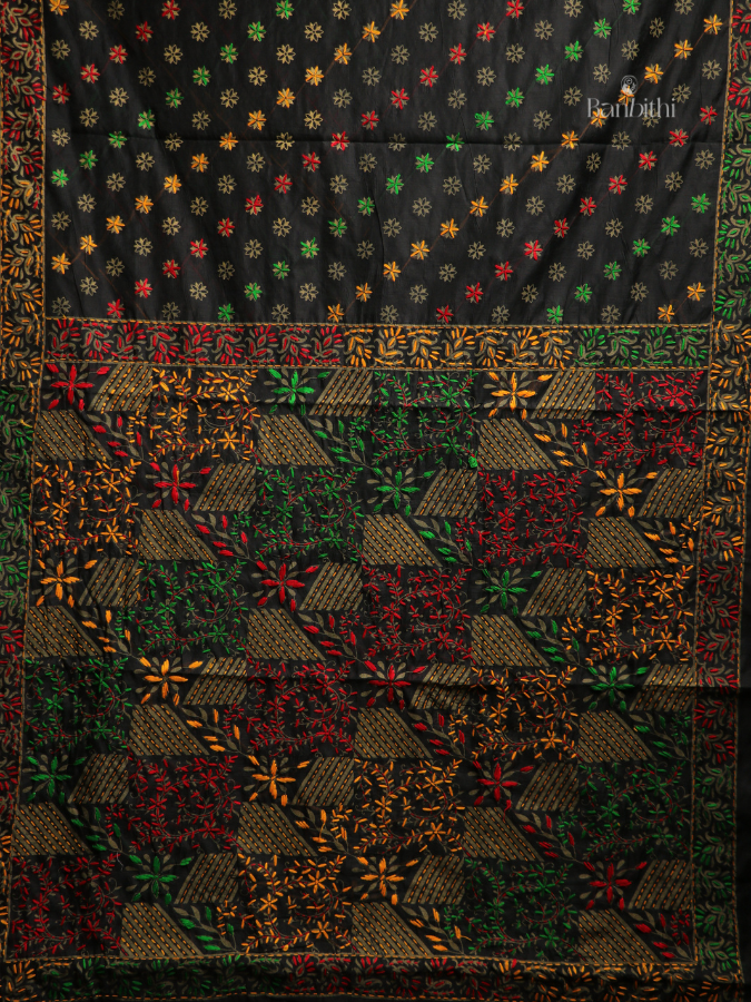 Hand Embroidered Saree – Black with Multicoloured Thread