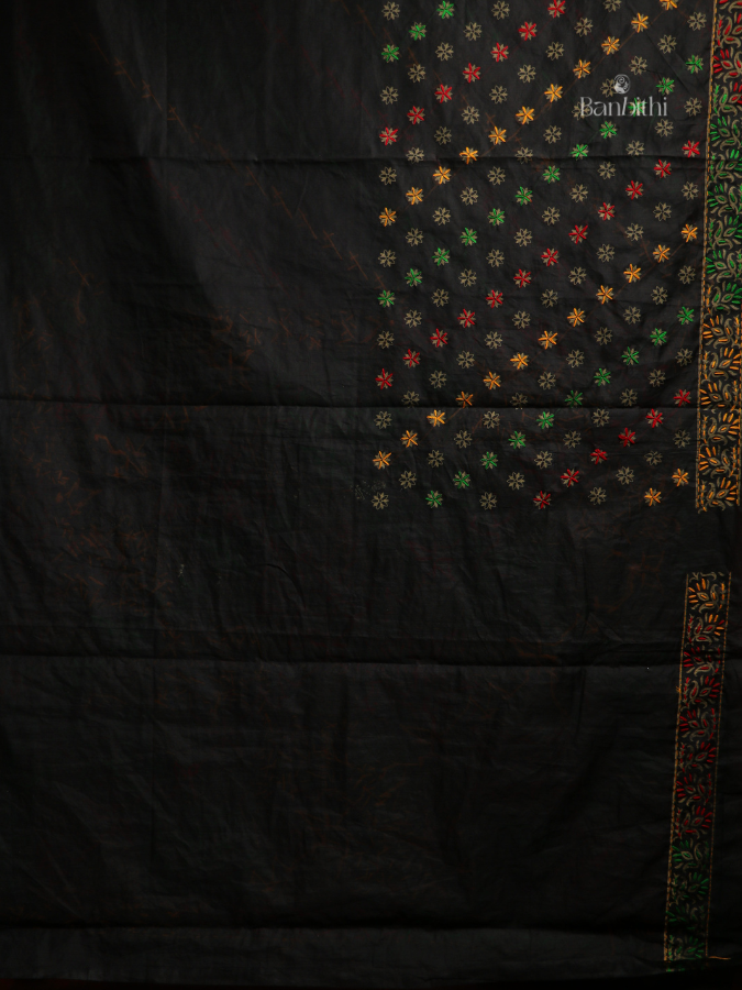 Hand Embroidered Saree – Black with Multicoloured Thread