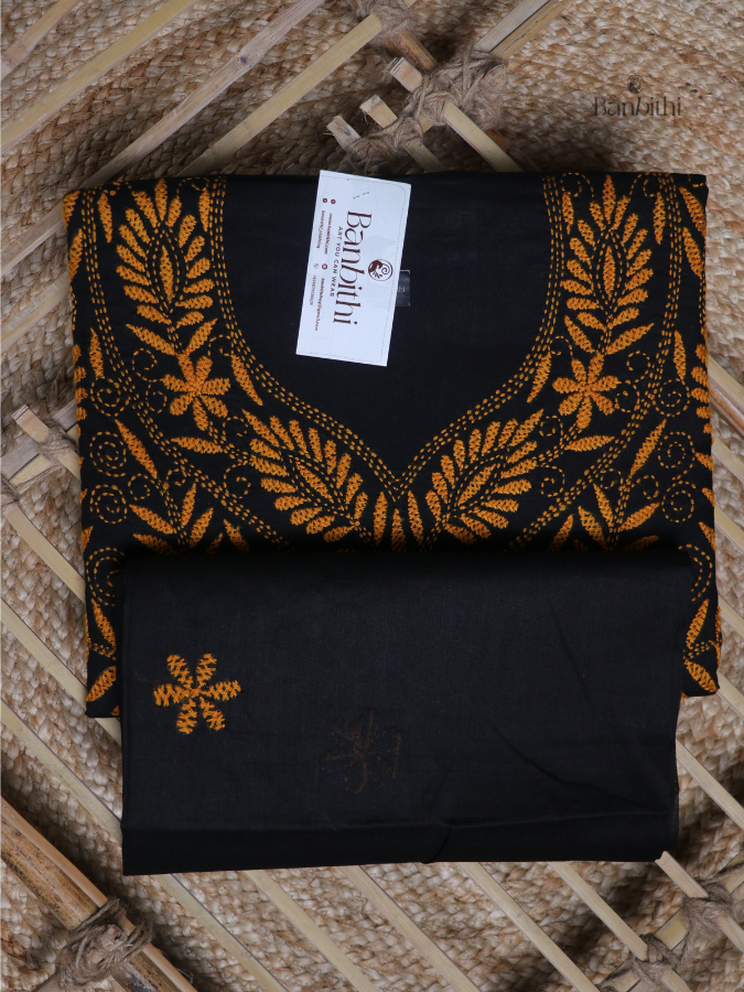 Hand Embroidered Cotton Suit Set – 3 Pcs Black