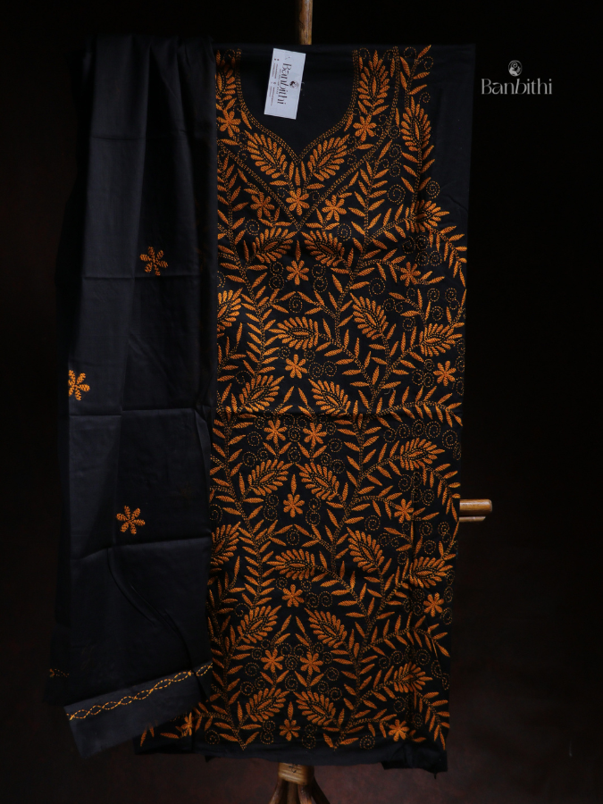 Hand Embroidered Cotton Suit Set – 3 Pcs Black