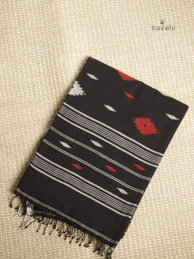 Pure Cotton Hand-Spun Jamdani Saree – Black