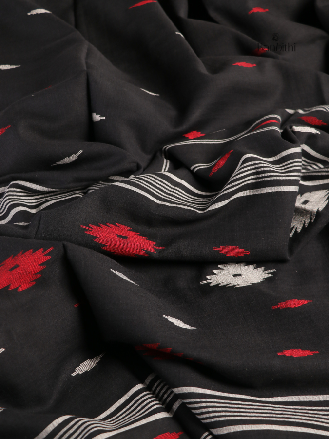 Pure Cotton Hand-Spun Jamdani Saree – Black