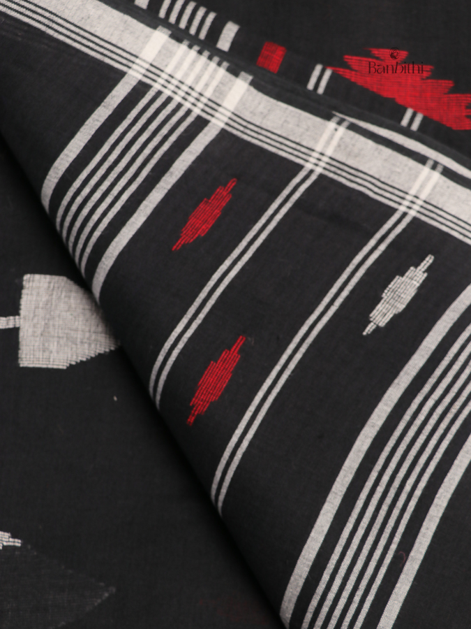 Pure Cotton Hand-Spun Jamdani Saree – Black