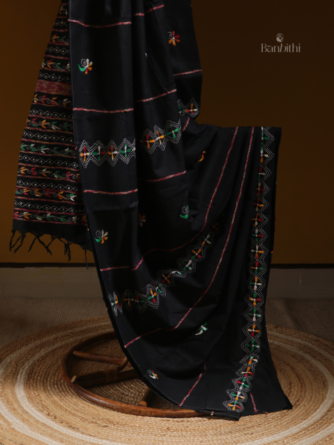 Noir Thread Kantha Saree