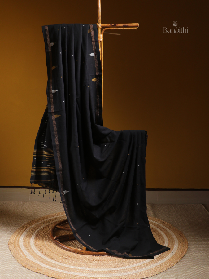 Pure Cotton Black Jamdani Saree