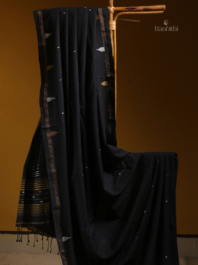 Pure Cotton Black Jamdani Saree