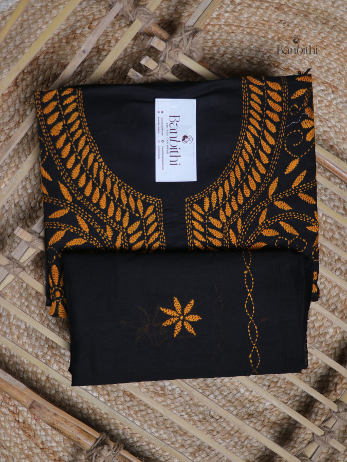 Hand Embroidered Cotton Suit Set – 3 Pcs Black and Golden (Variant 1)