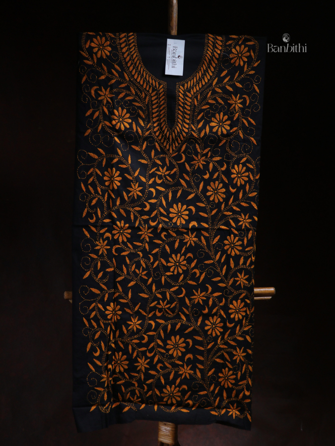 Hand Embroidered Cotton Suit Set – 3 Pcs Black and Golden (Variant 1)