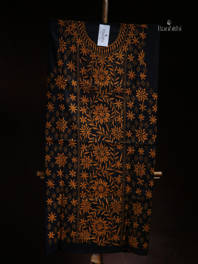 Hand Embroidered Cotton Suit Set – 3 Pcs Black and Golden