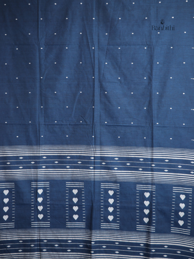 Pure Cotton Hand-Spun Jamdani Saree – Blue Paan