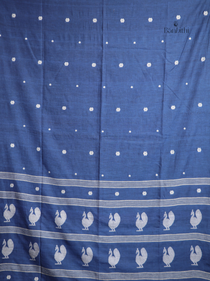 Pure Cotton Hand-Spun Jamdani Saree – Blue Mayur