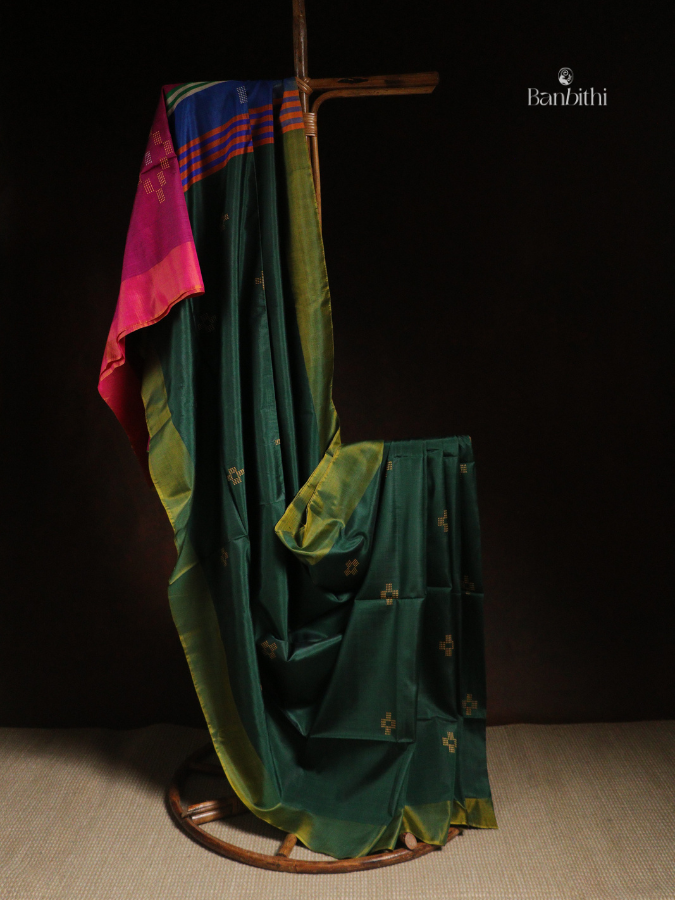 Bishnupur Mulberry Silk Saree – Bottle Green