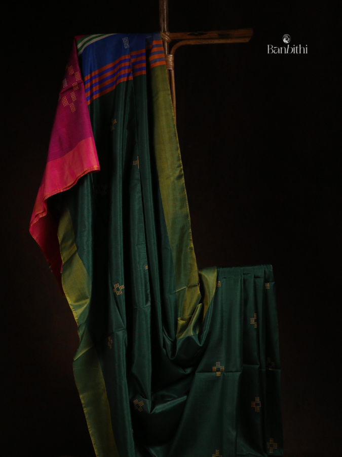 Bishnupur Mulberry Silk Saree – Bottle Green