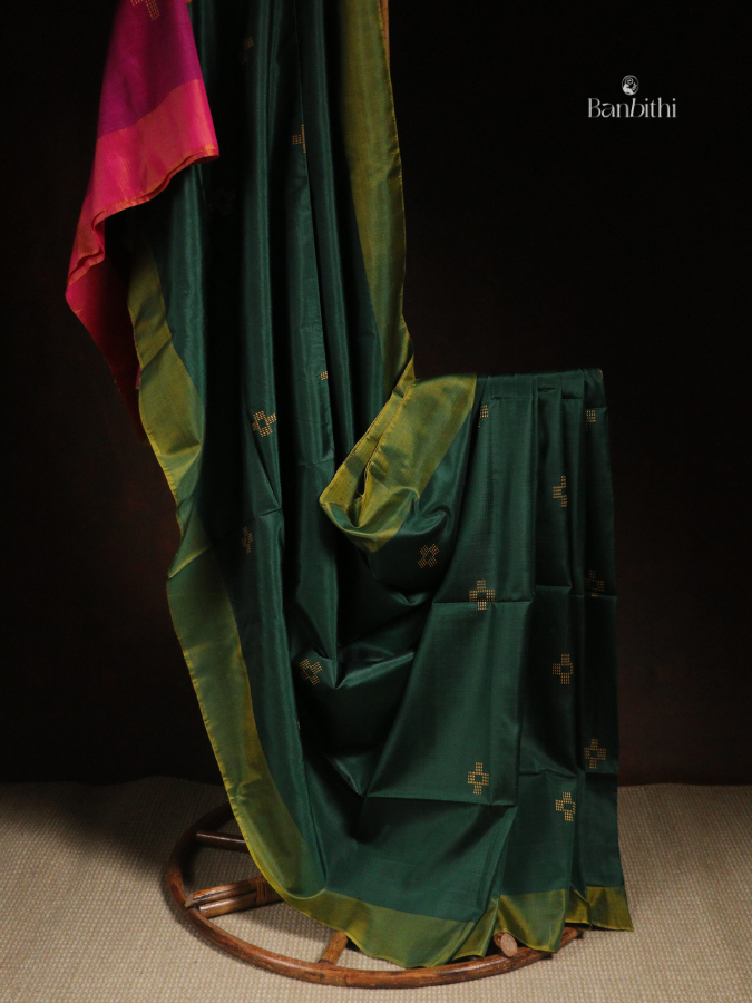 Bishnupur Mulberry Silk Saree – Bottle Green
