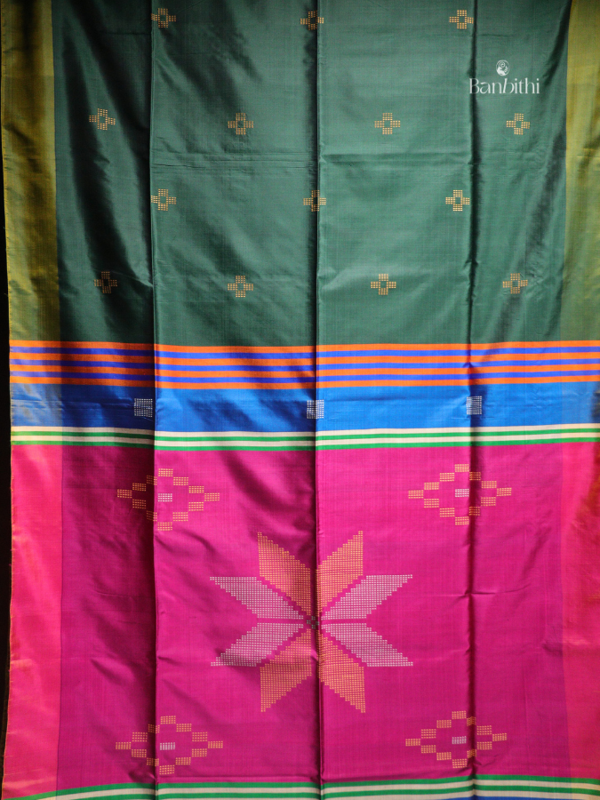 Bishnupur Mulberry Silk Saree – Bottle Green