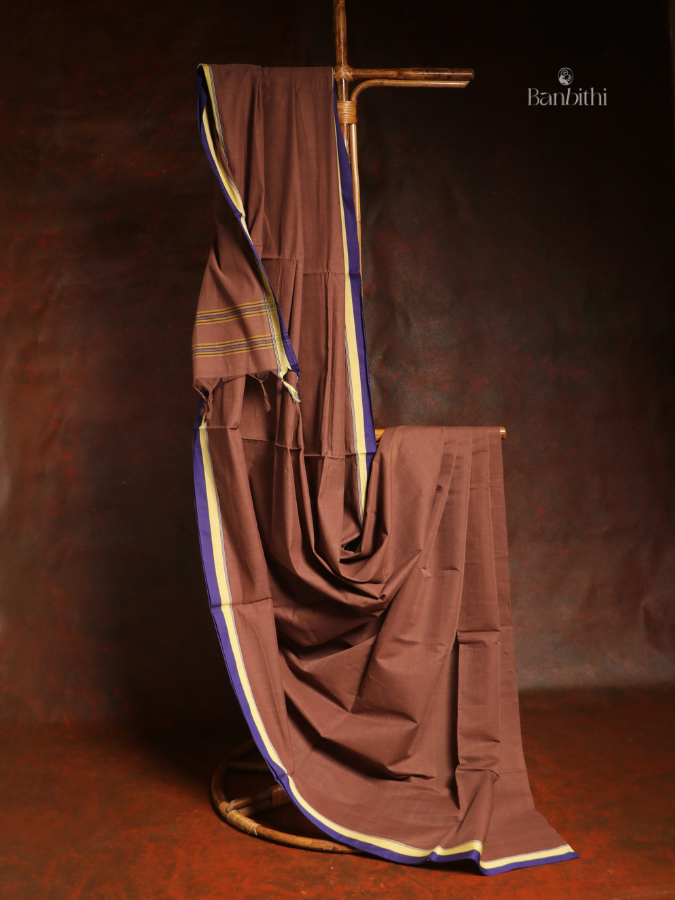 Pure Cotton Handwoven Dhaniakhali Saree – Brown